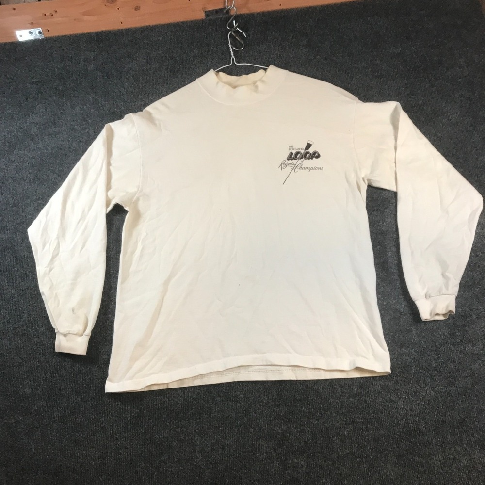 Cotton Deluxe T-Shirt Mens L Cream Good Mock Neck Regatta of Champions Graphic